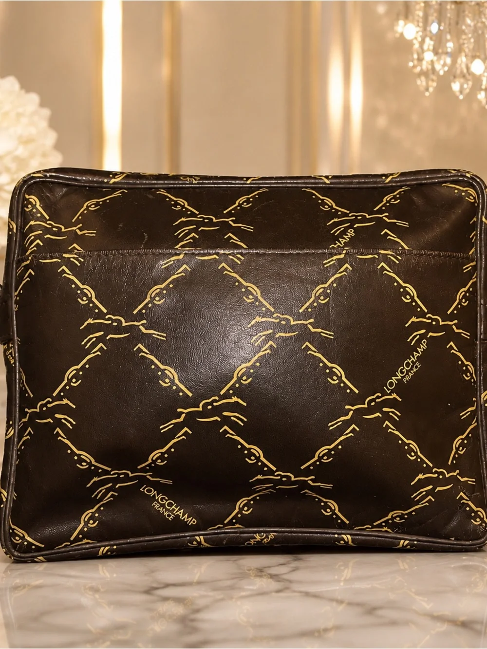 Longchamp Vintage Brown Leather Horse Motif Purse